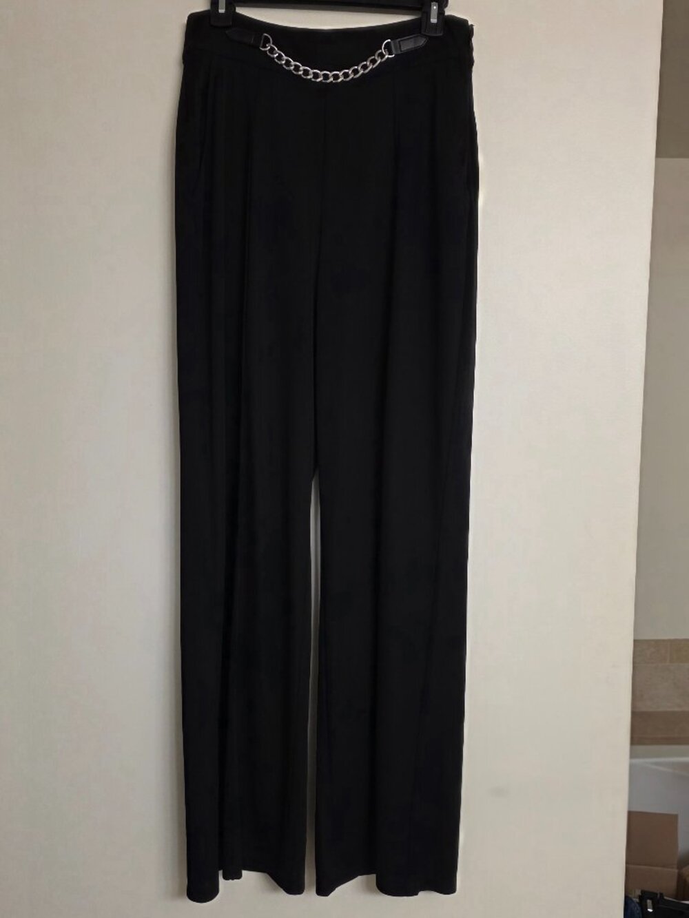 Lauren Ralph Lauren Embellished Chain-Trim Wide Leg Pants Black Size 10